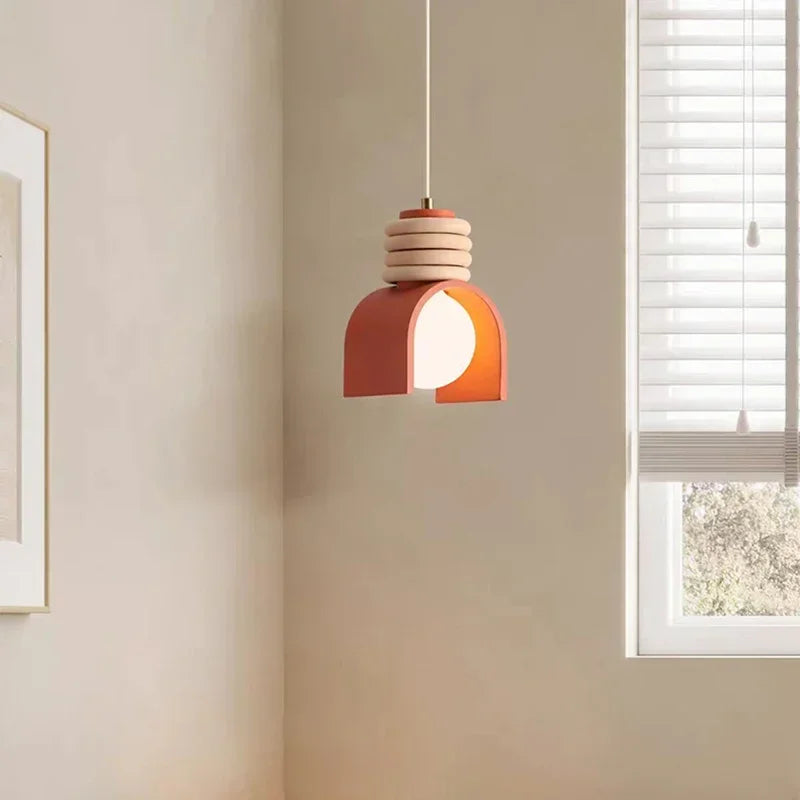 Suspension LED créative en résine – Design orange & blanc Art Déco