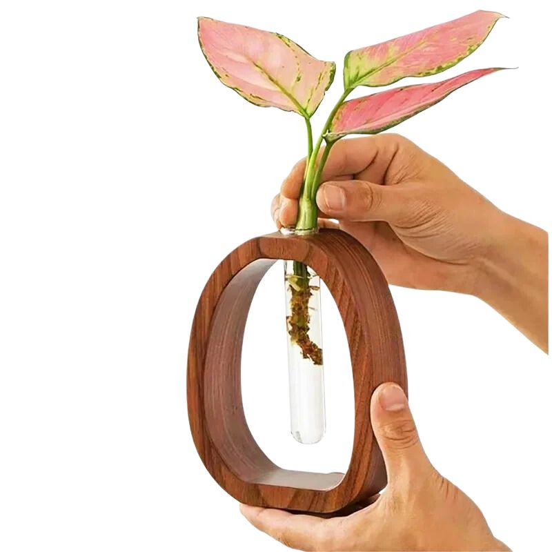 Vase en Bois avec Récipient en Verre pour Fleurs