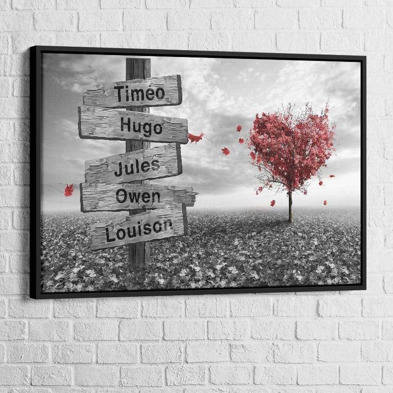 Tableau Personnalisé Prénoms Cœur Rouge