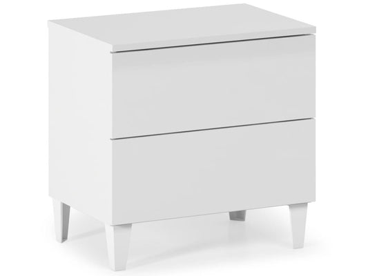Table de chevet avec 2 tiroirs couleur blanc brillant