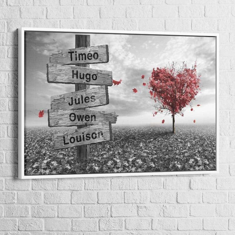 Tableau Personnalisé Prénoms Cœur Rouge