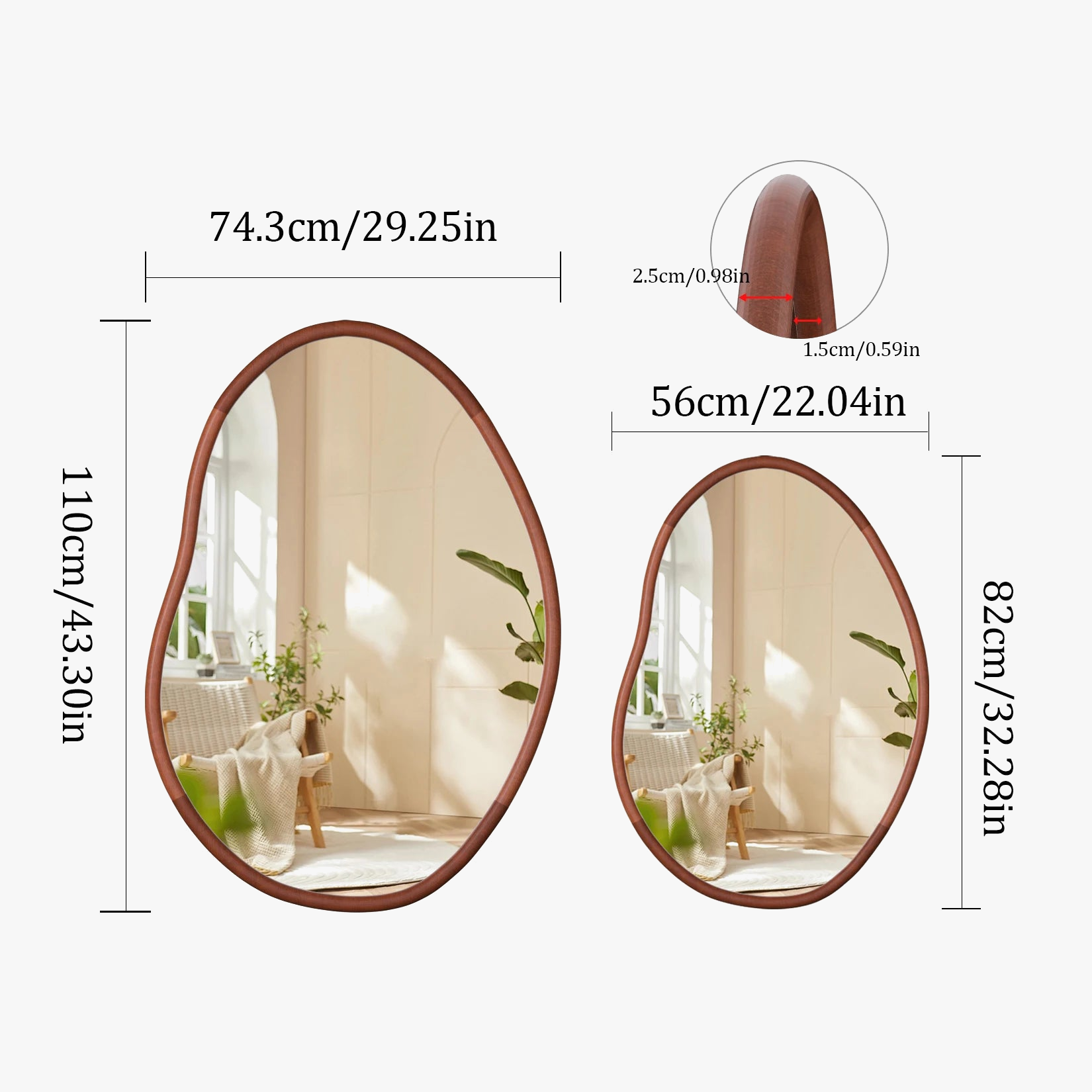miroir mural décoratif grand format en bois massif