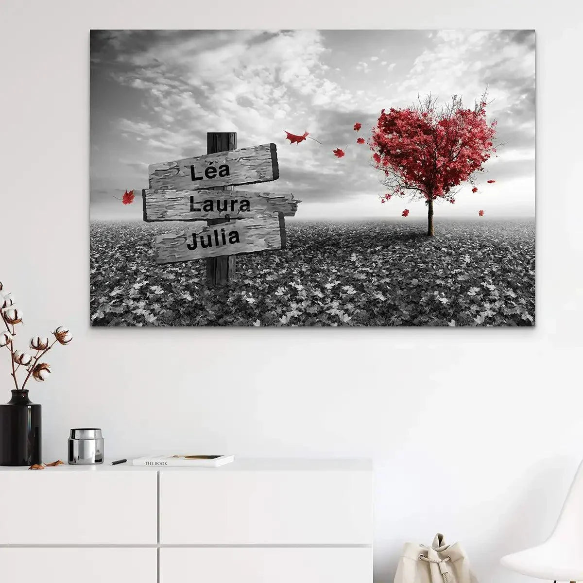 Tableau Personnalisé Prénoms Cœur Rouge