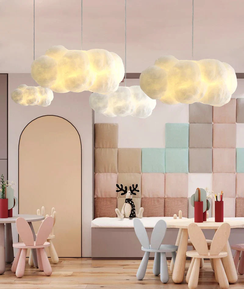 Lustre Nuage Flottant – Suspension LED Design en Coton Spatial