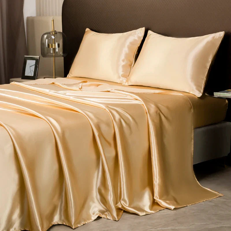 Parure de lit satinée unie – Luxe opulent pour une chambre royale