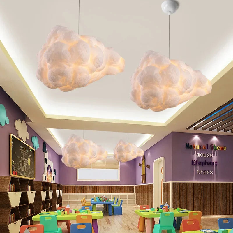 Lustre Nuage Flottant – Suspension LED Design en Coton Spatial