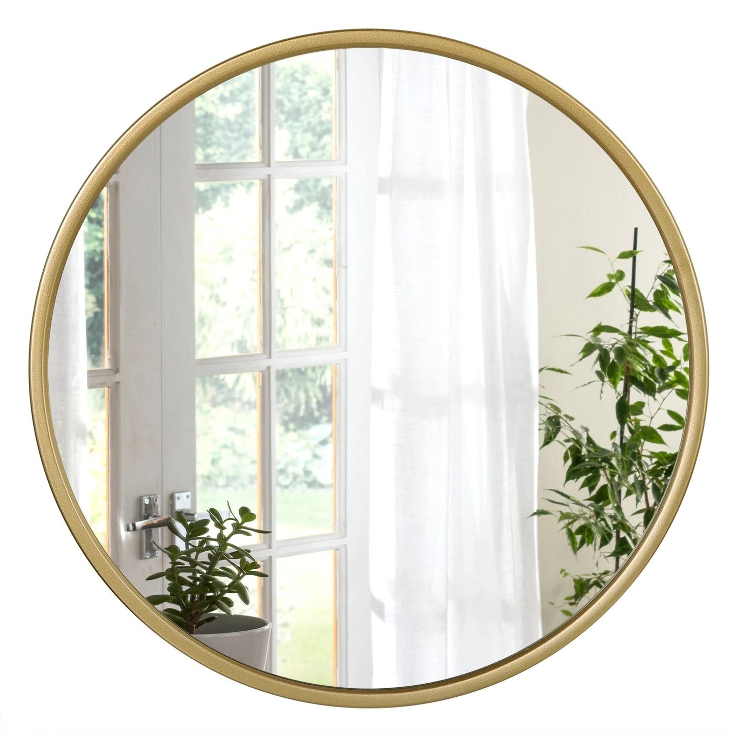 miroir suspendu rond moderne avec cadre en métal doré décoratif