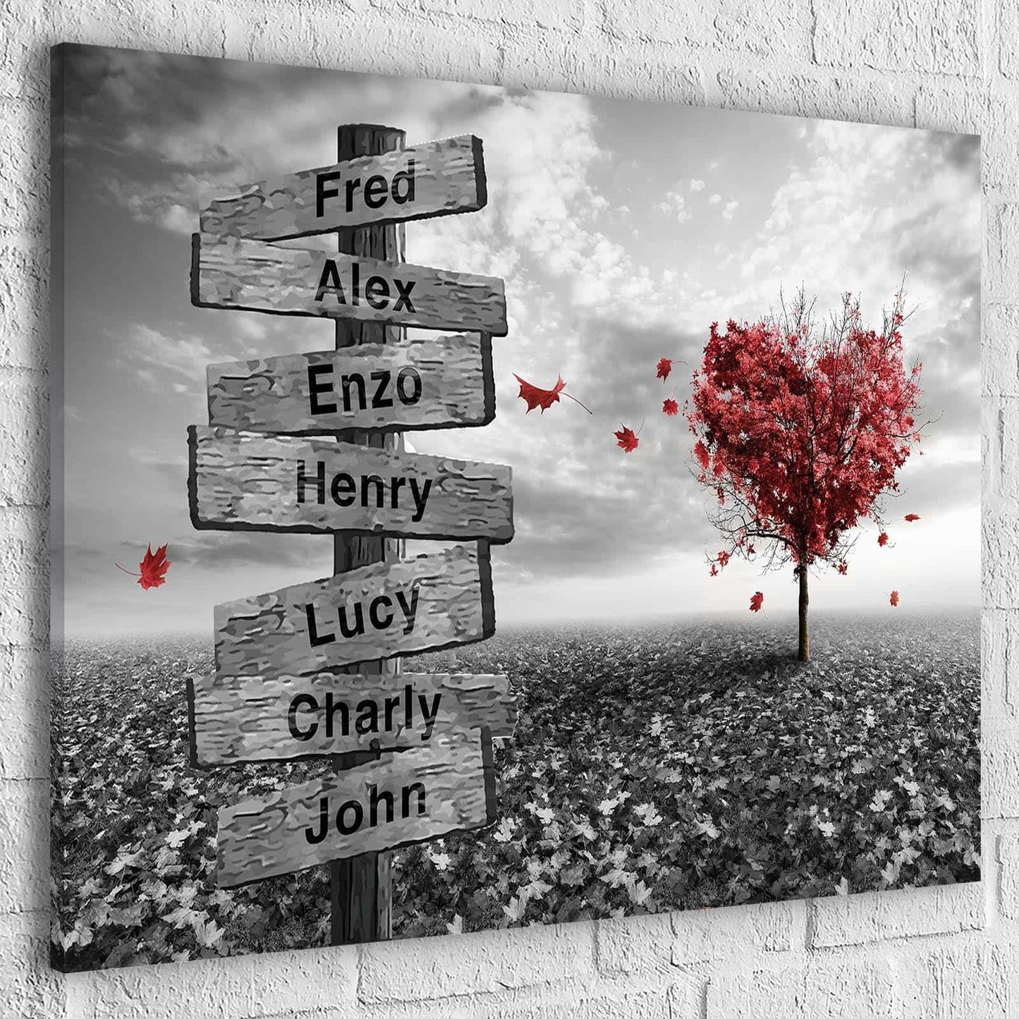Tableau Personnalisé Prénoms Cœur Rouge