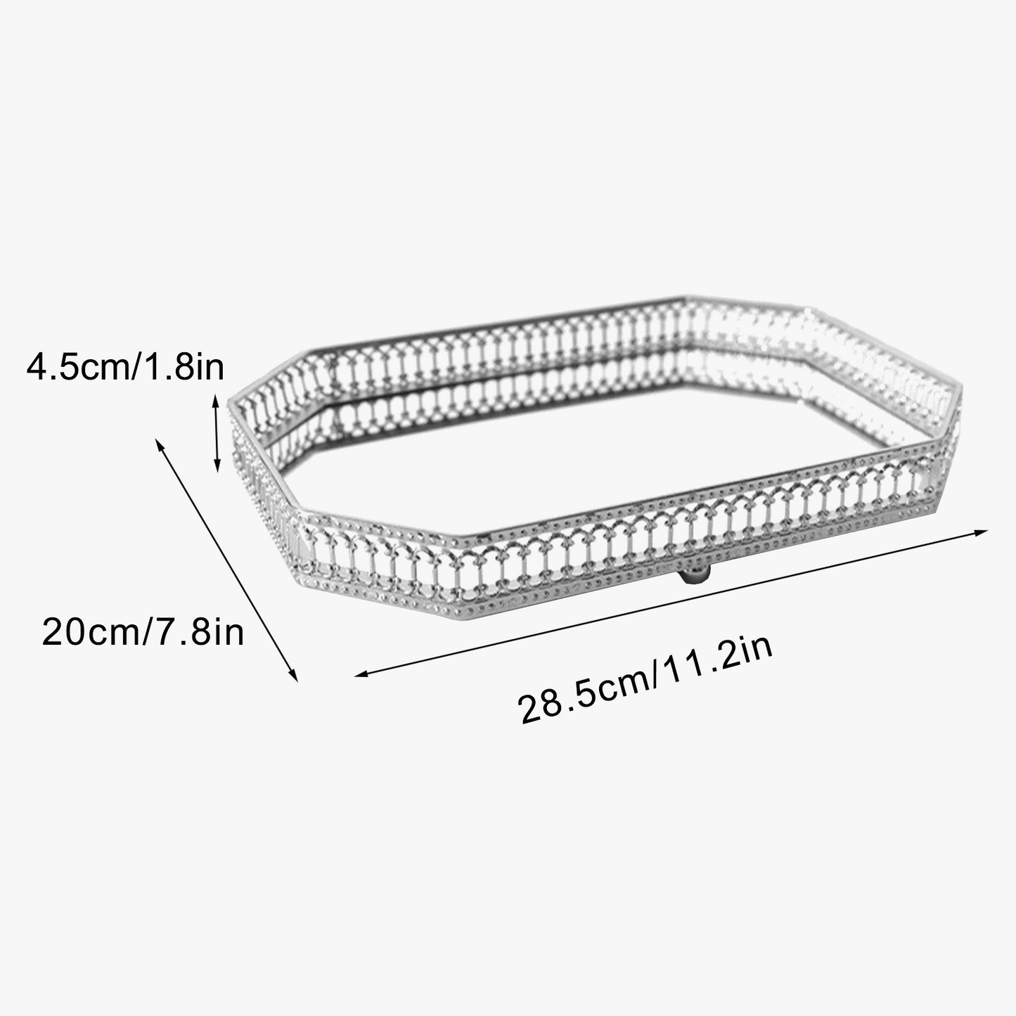 plateau de rangement en métal miroir décoratif pour cosmétiques et vaisselle