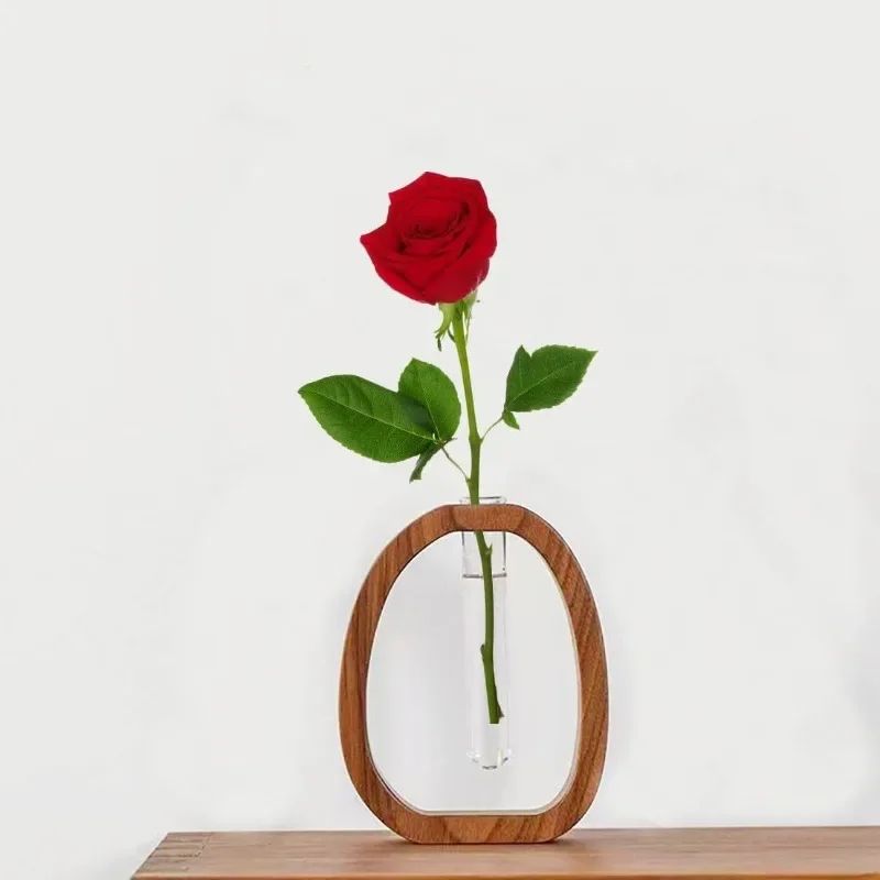 Vase en Bois avec Récipient en Verre pour Fleurs