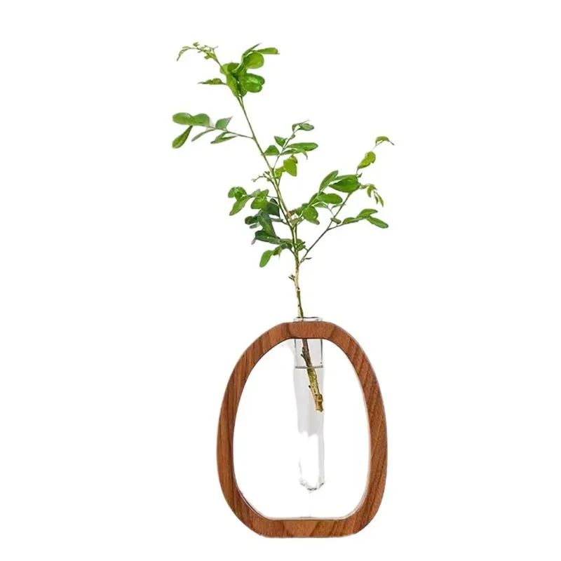 Vase en Bois avec Récipient en Verre pour Fleurs