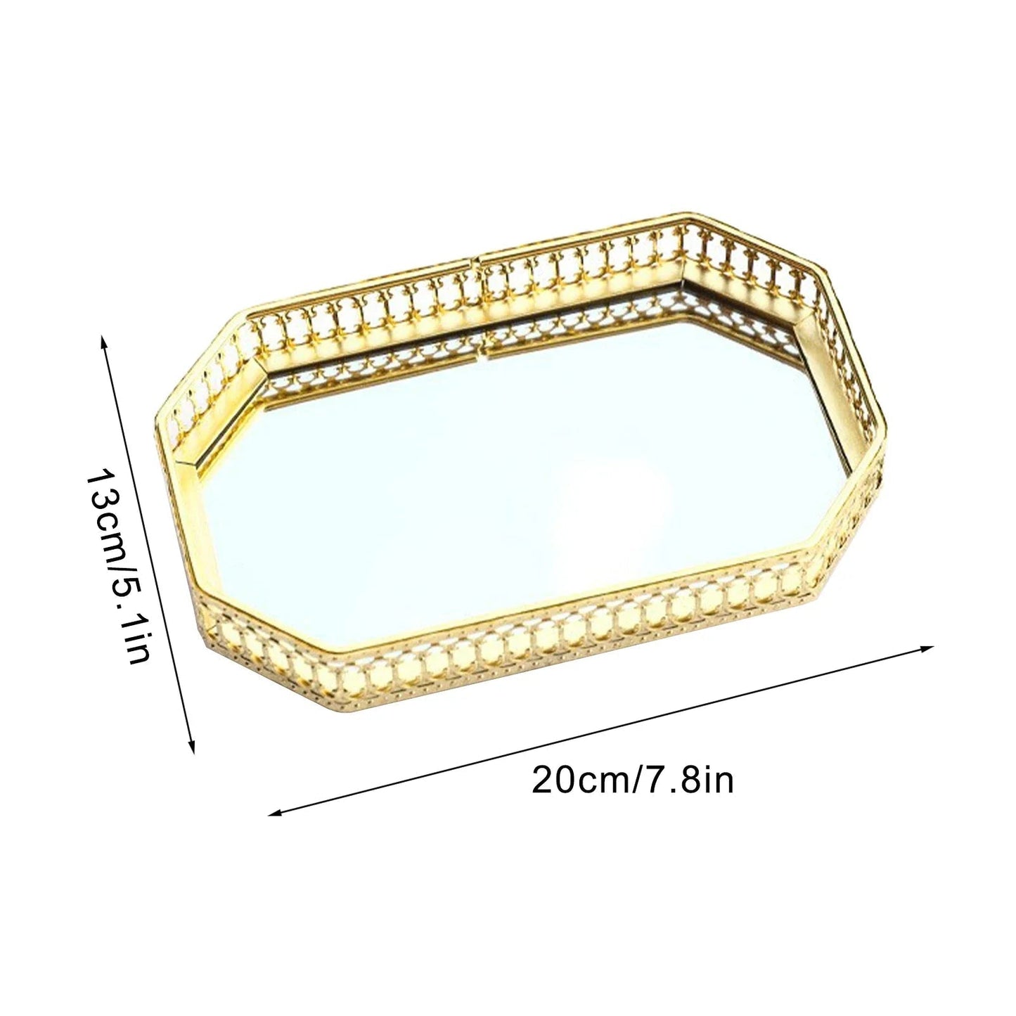plateau de rangement en métal miroir décoratif pour cosmétiques et vaisselle